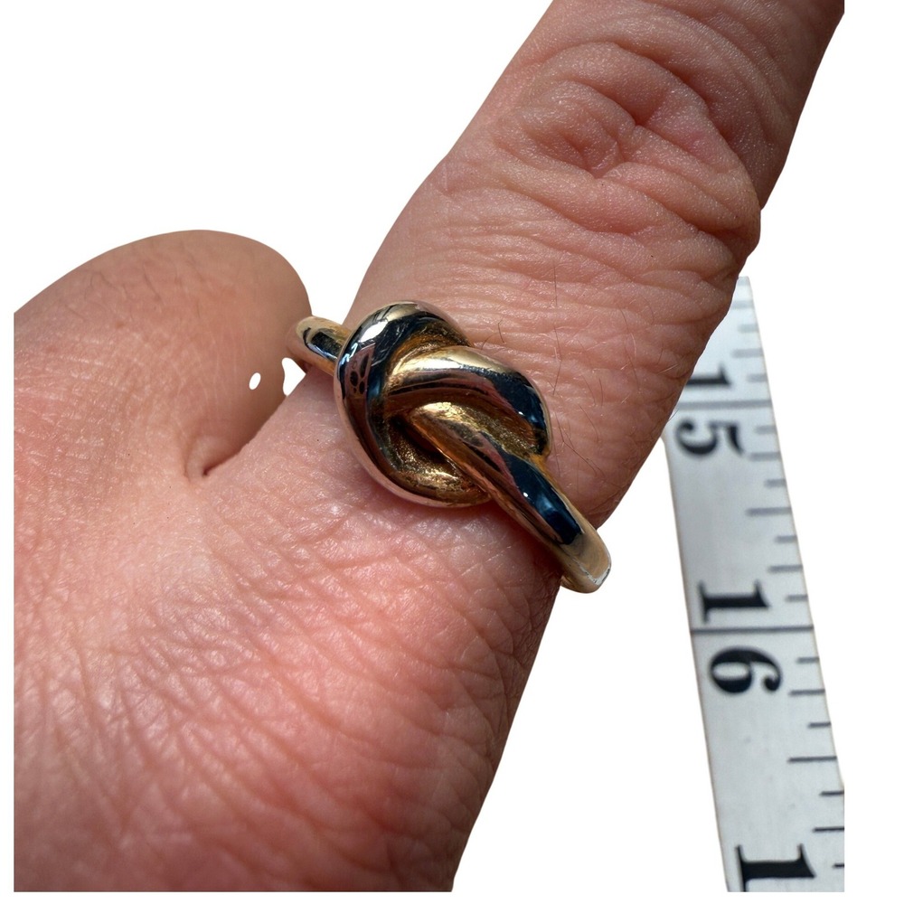 Gold Silver Two Tone Metal Knot Ring Sculptural Love Knot Statement Band Size 8
